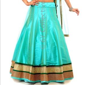 Aqua Rawsilk Panel lengha skirt with Green. Brand new and never been worn.